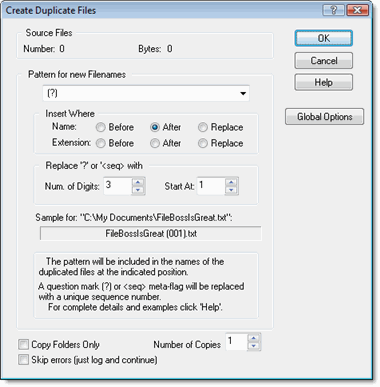 Duplicate files and structures dialog
