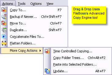 Action menu showing all the copy commands