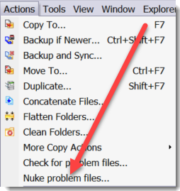 Nuke problem files menu item
